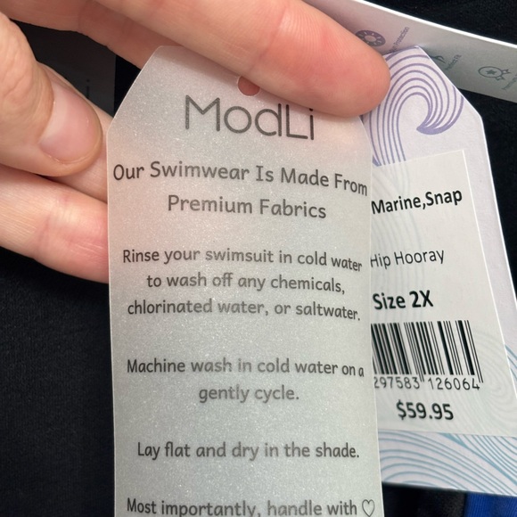 NWT Modli High Rise Bikini Bottoms in Blue with Green Stripe - Size 2X - Picture 7 of 7